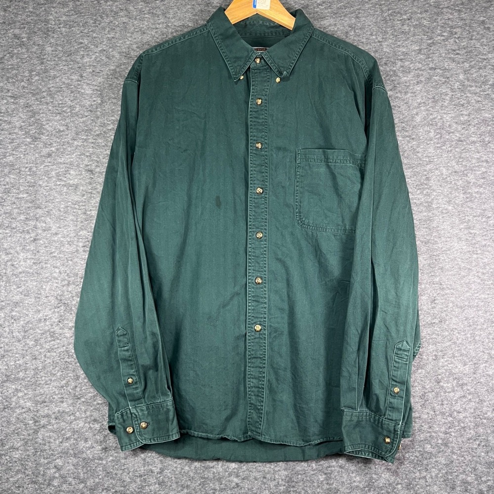 Shaver Lake Button Down Shirt Mens XL Green Good Herringbone Cotton Long Sleeve